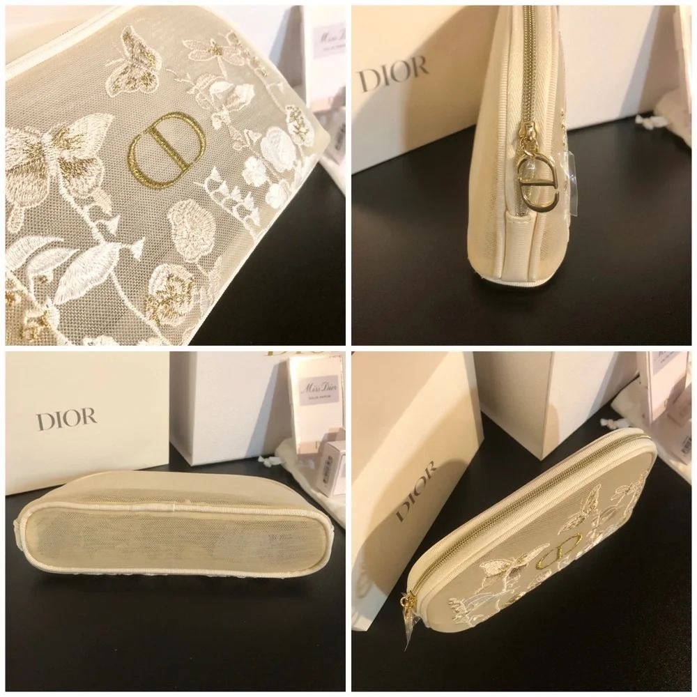 Rare Dior Beauty Limited Edition Set 3 Pouches + Toile de Jouy Folding Fan NEW